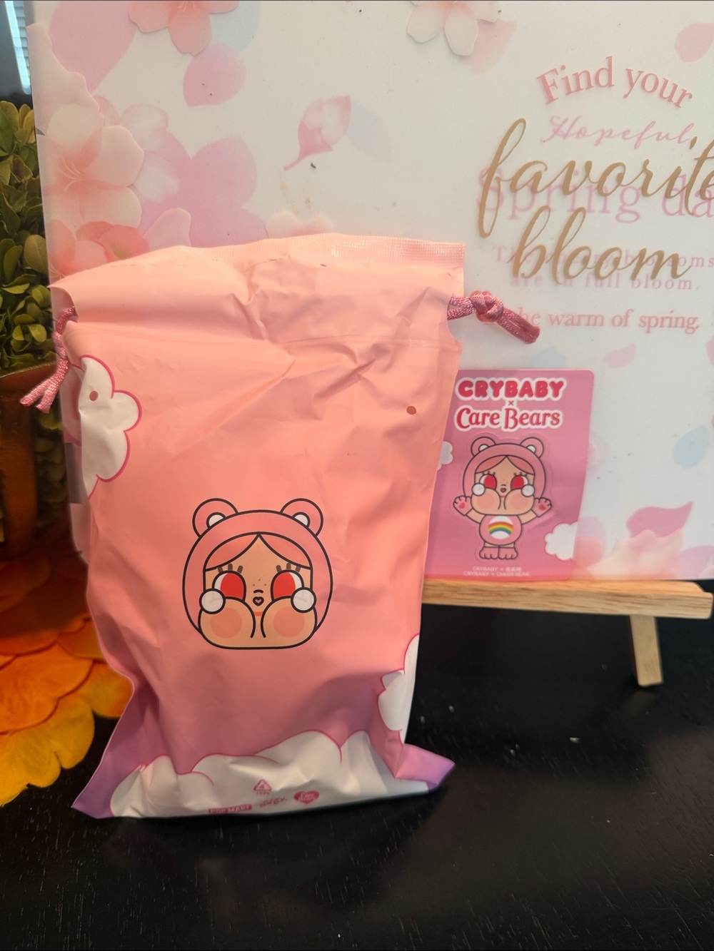 Care Bears x Crybaby plush pendant CHEER BEAR Pink Drawstring, sealed with card